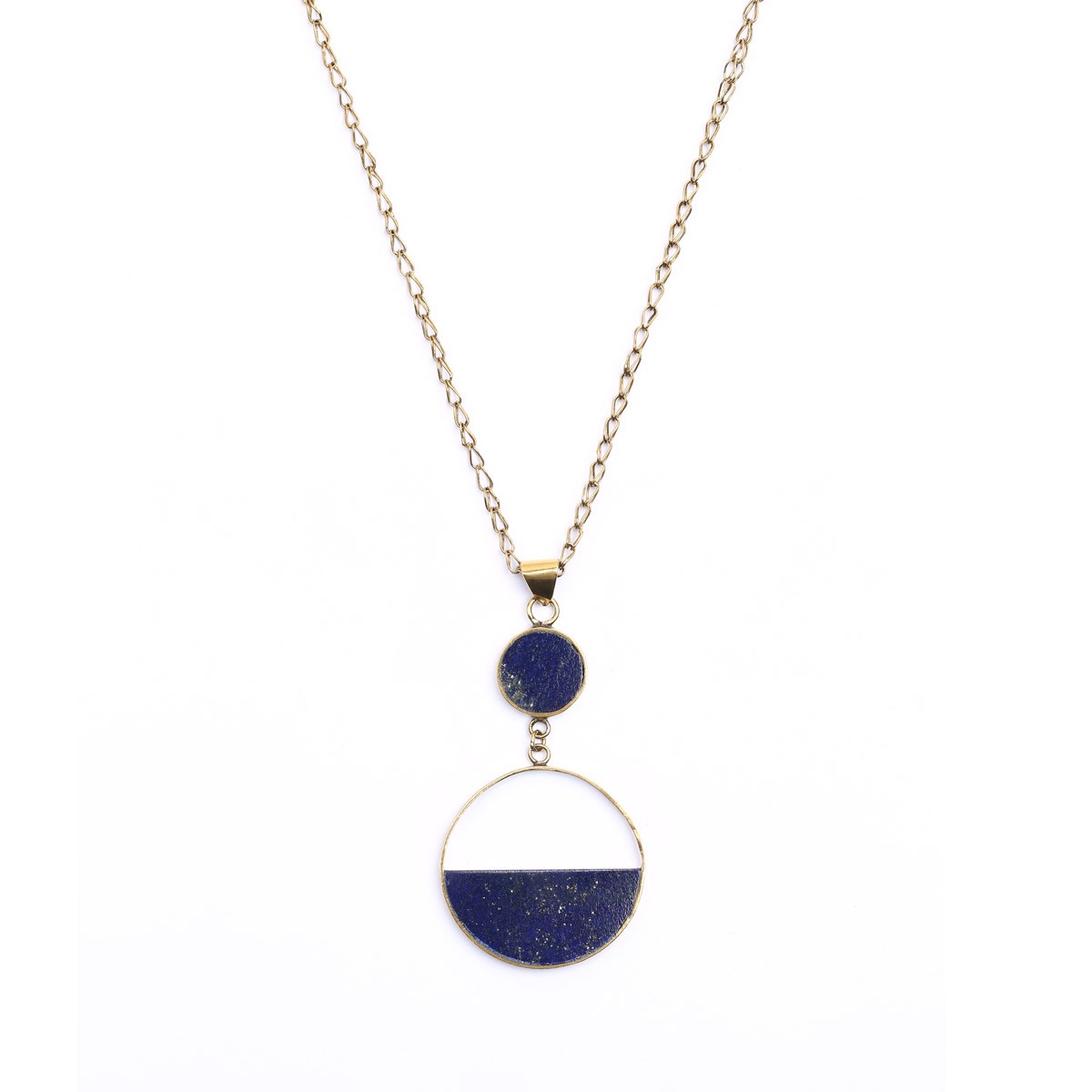 Lapis Lazuli Bronze Pendant | Drop Half-Moon Chain Locket 1
