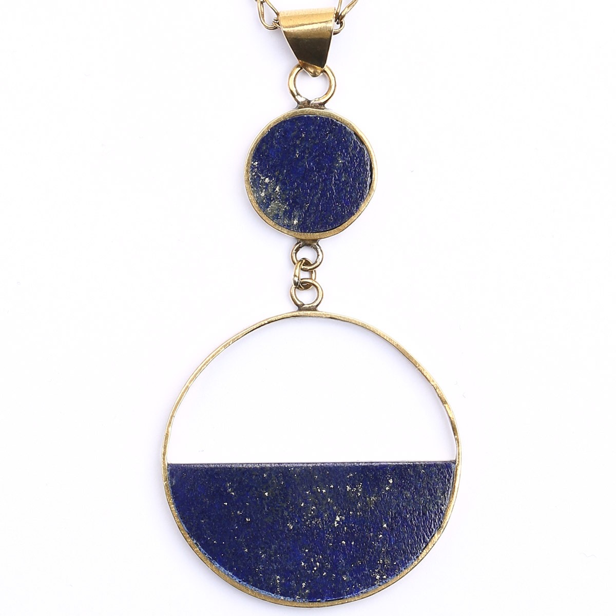 Lapis Lazuli Bronze Pendant | Drop Half-Moon Chain Locket 3
