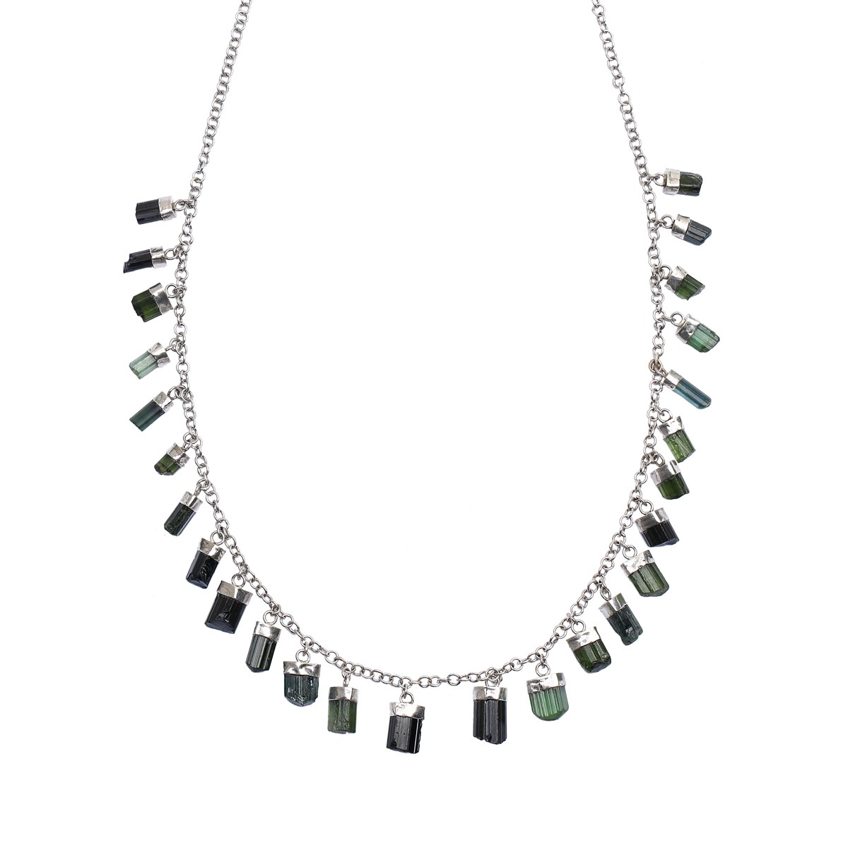 Dark Green Tourmaline Necklace | Silver Beaded Choker Necklace 1