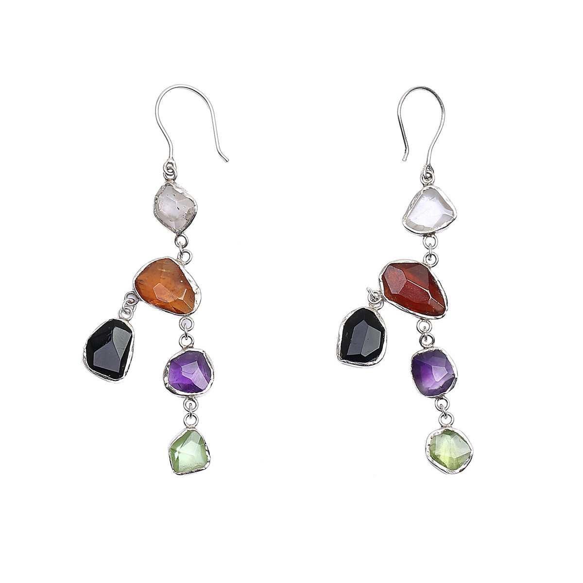 Multi-Stone Wire-Hook Earrings | Silver Cluster Earrings 1