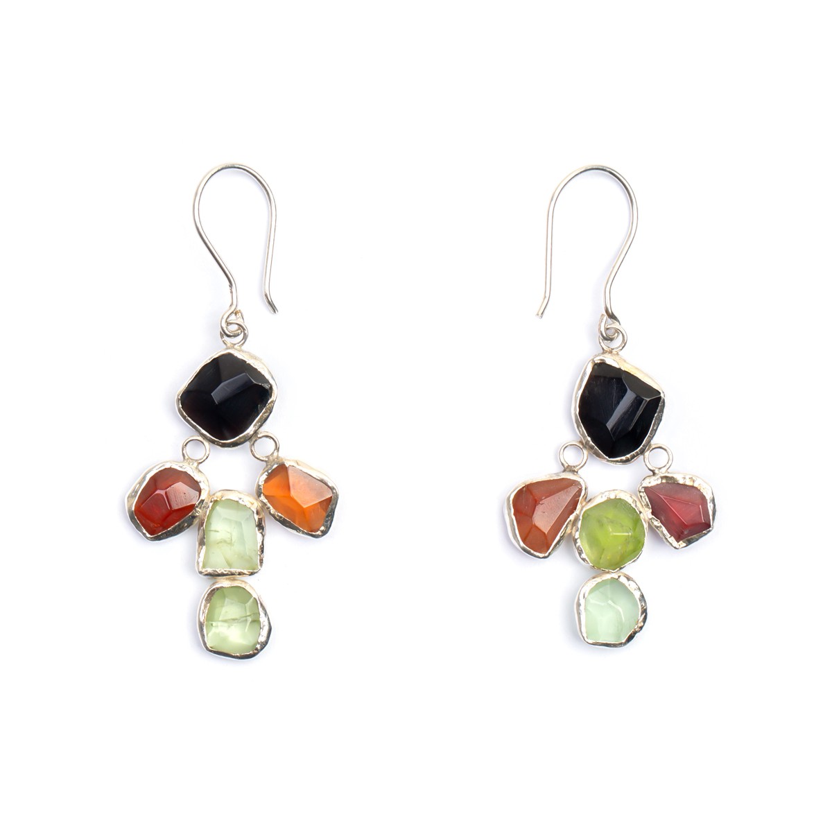 Multi-Stone Wire-Hook Earrings | Silver Cluster Earrings 1