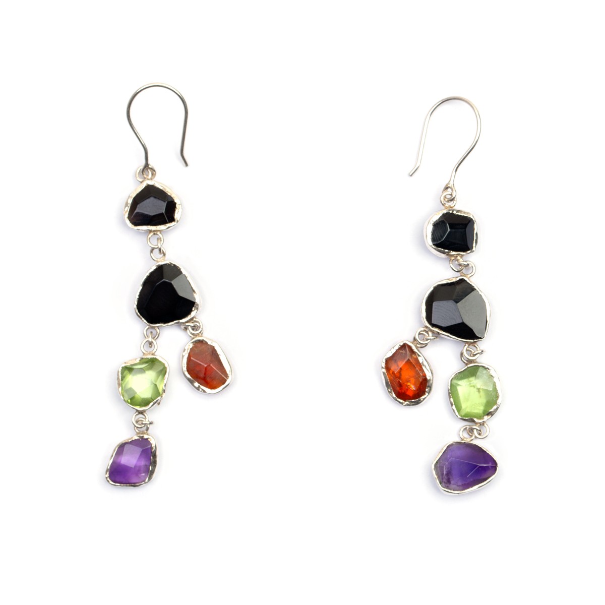 Multi-Stone Cluster Earrings | Silver Hook Earrings 1
