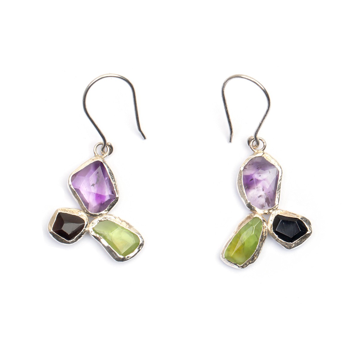 Multi-Stone Hook Earrings | Silver Cluster Earrings 1