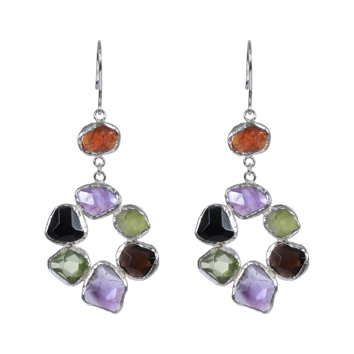 Multi-Stone Dangle Earrings | Silver Drop Earrings  1