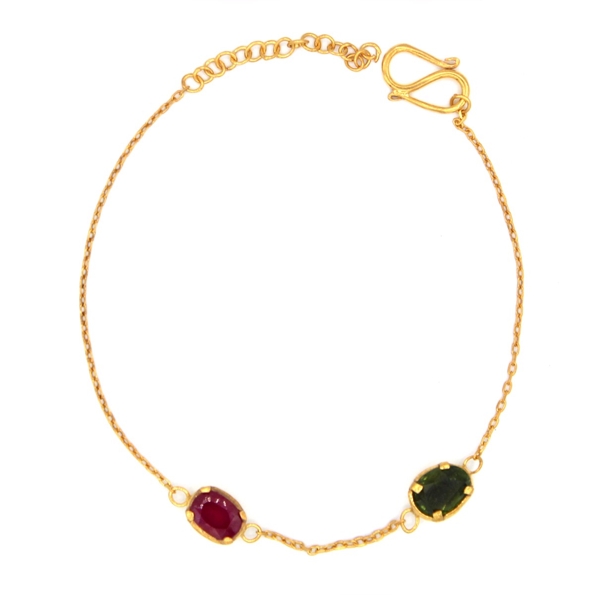 Ruby Turmaline Bracelet | Two Stone Gold Plated Bracelet 1