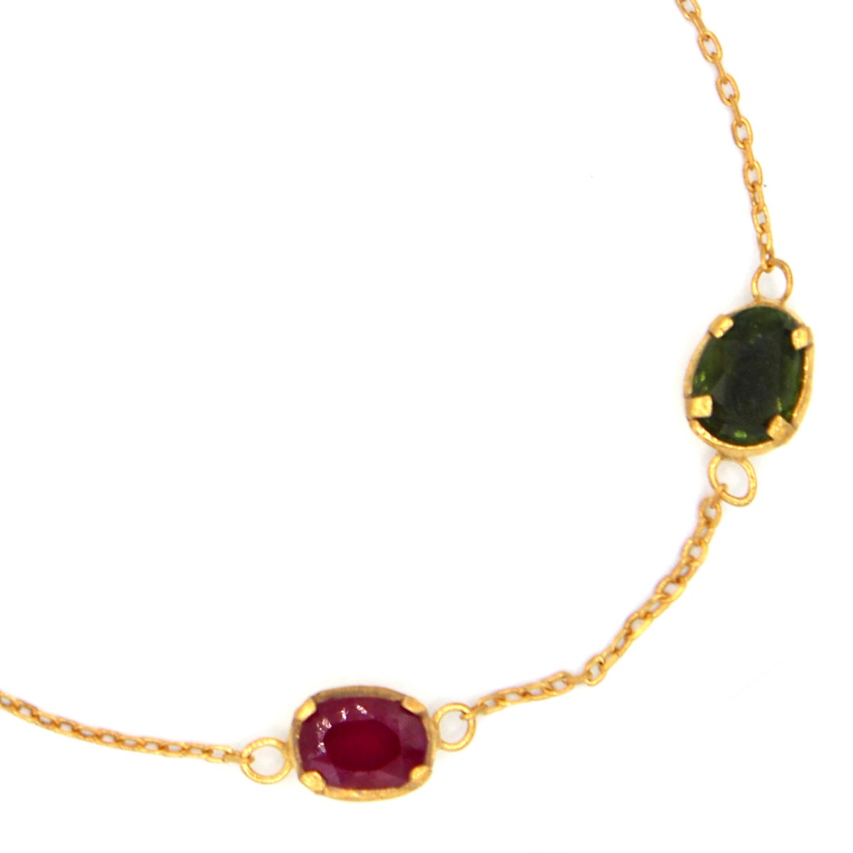 Ruby Turmaline Bracelet | Two Stone Gold Plated Bracelet 2