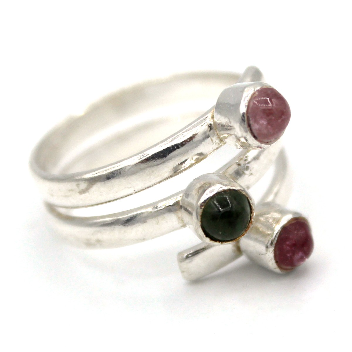 Tourmaline Three Stone Ring | Silver Double Band Ring 1