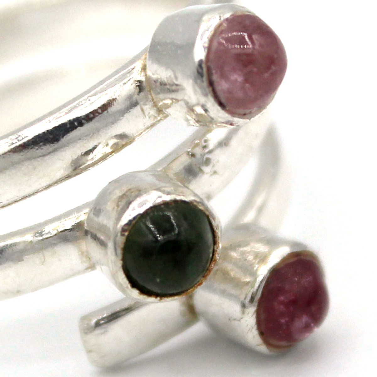 Tourmaline Three Stone Ring | Silver Double Band Ring 2