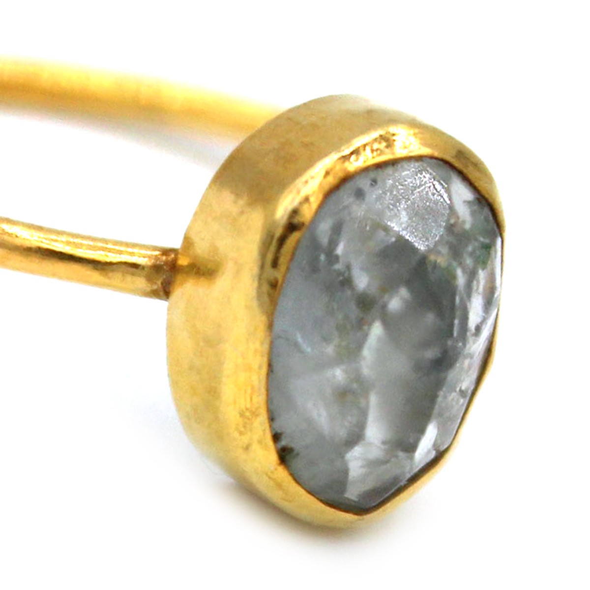 Gray Quartz Stone Ring | Gold Plated Round Ring 2