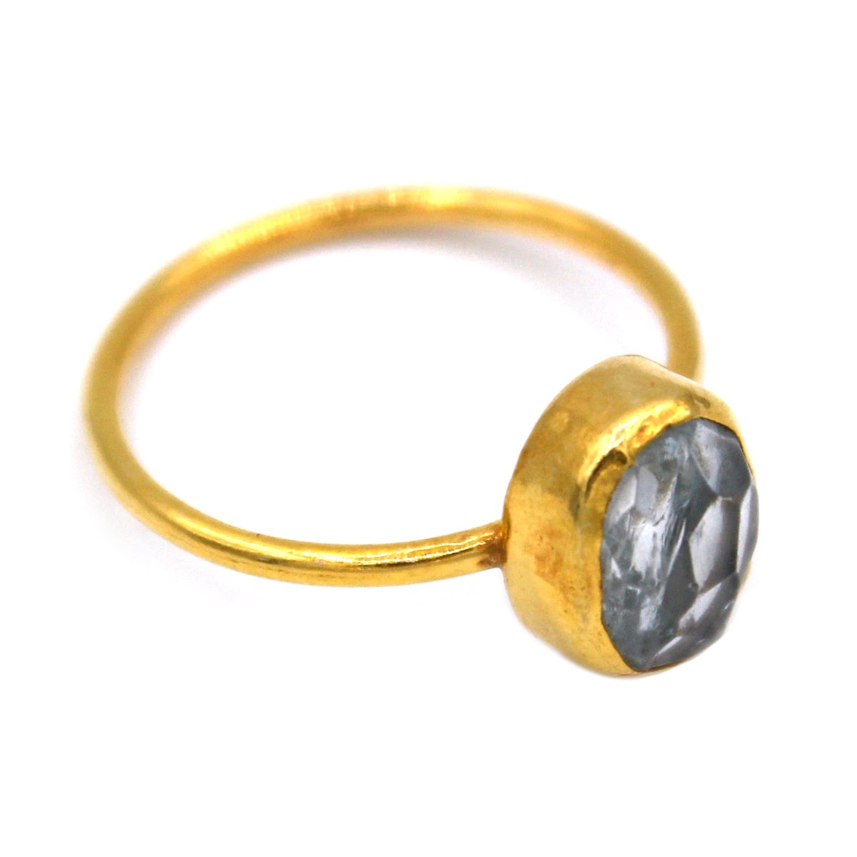Quartz Stone Solitaire Ring | Gold Plated Round Ring  1