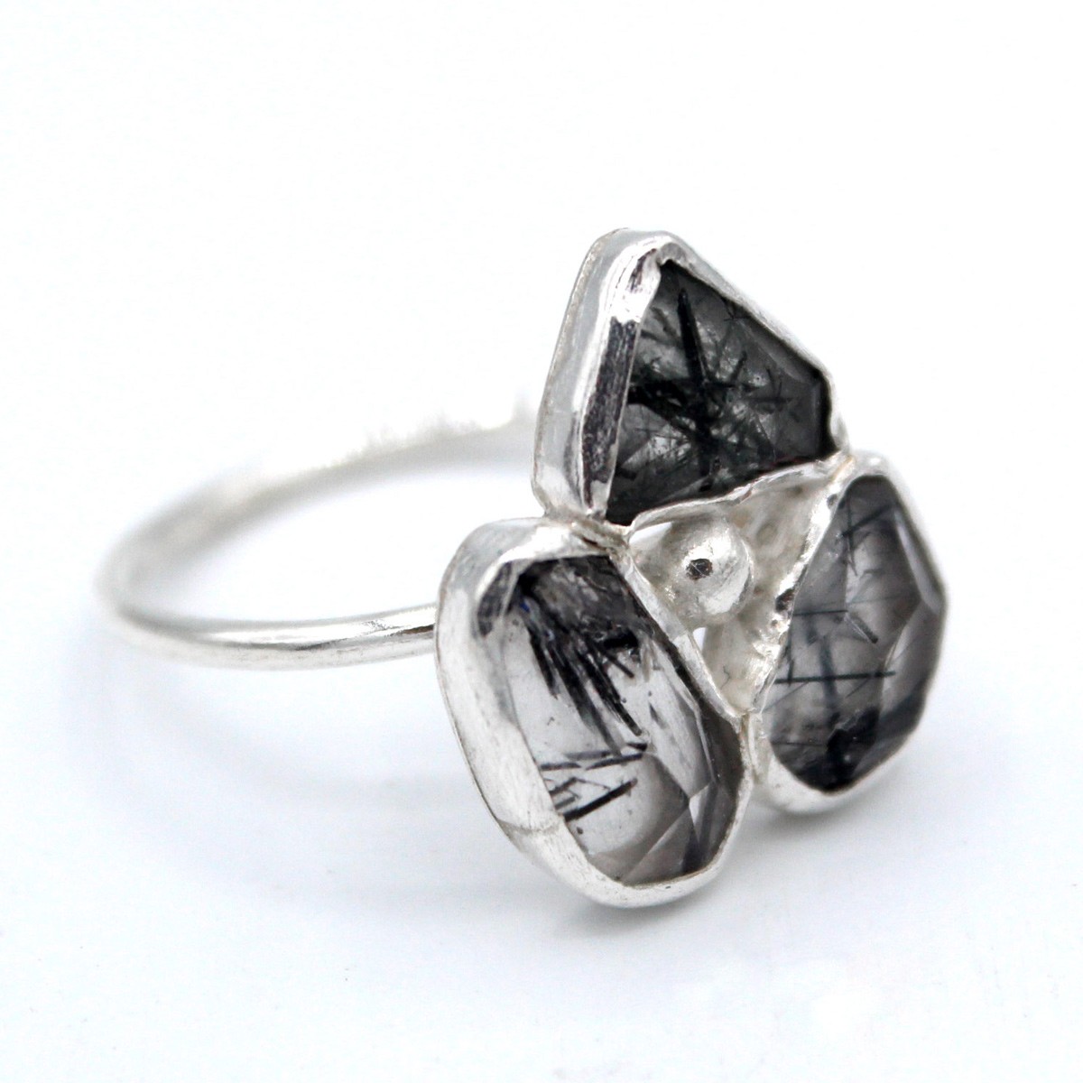 Black Quartz Stone Ring | Three-Stone Silver Ring 1