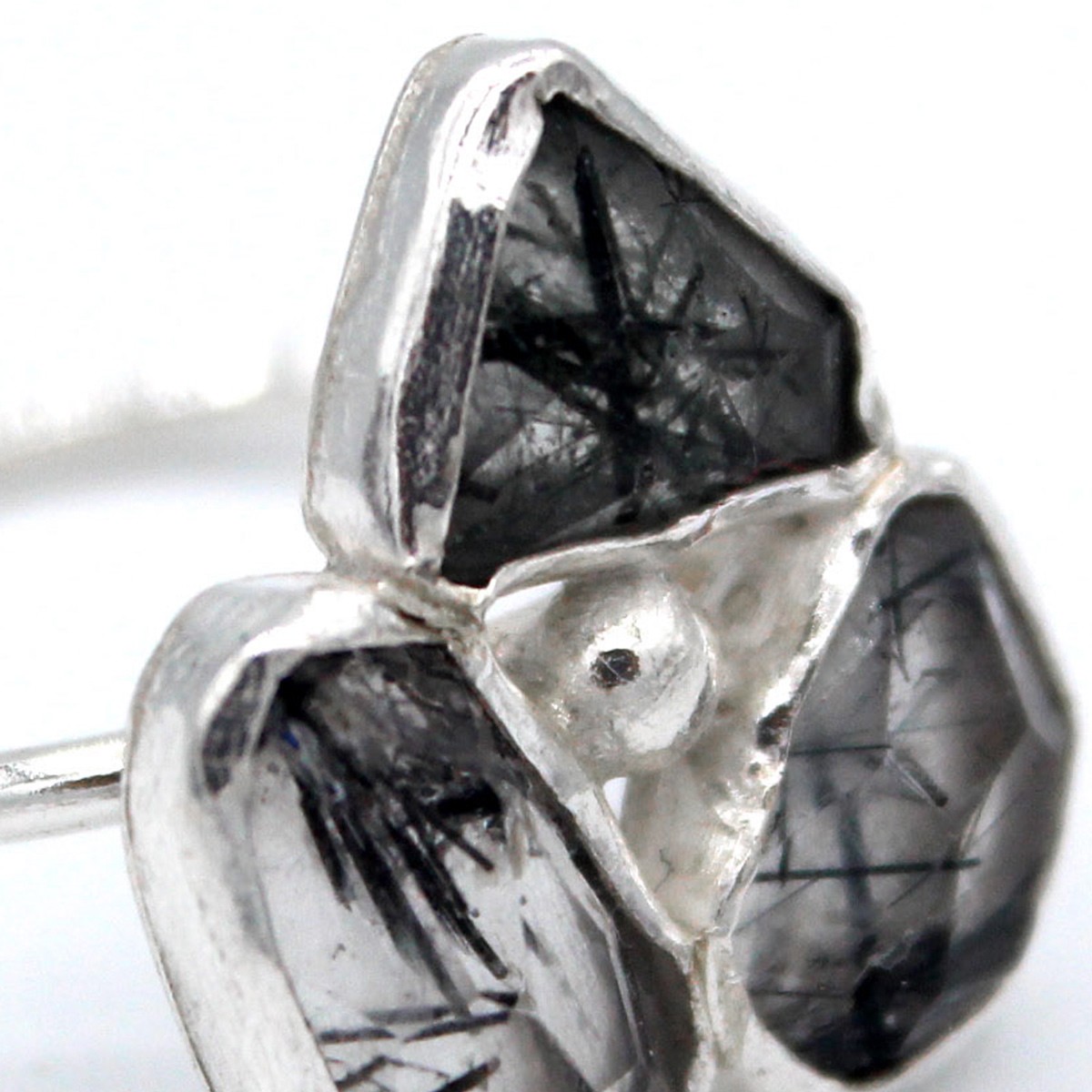 Black Quartz Stone Ring | Three-Stone Silver Ring 2