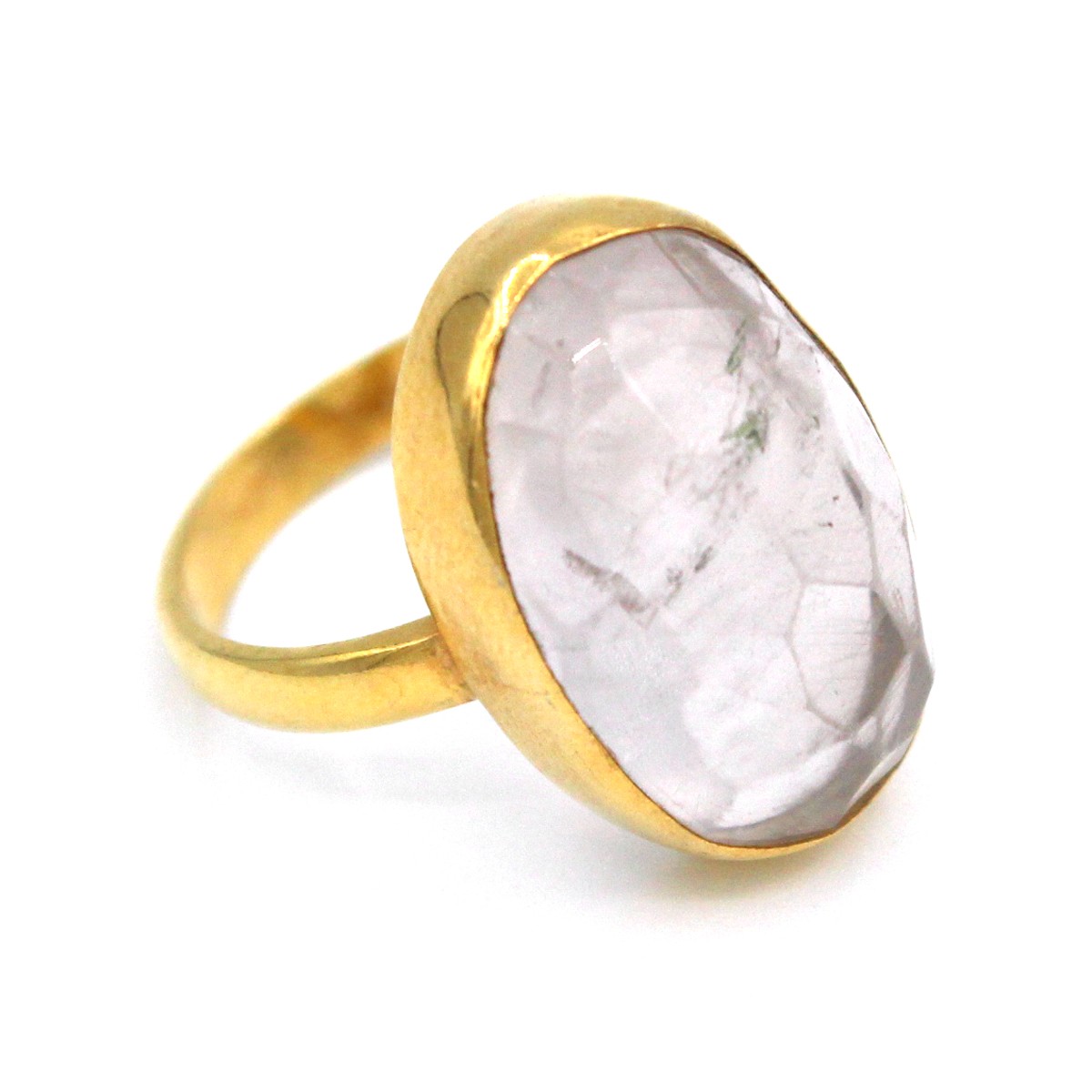 White Quartz Oval Ring | Silver Gold Plated Ring 1