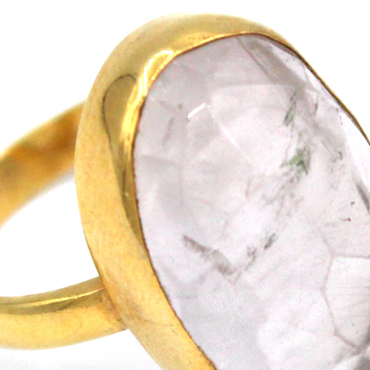 White Quartz Oval Ring | Silver Gold Plated Ring 2