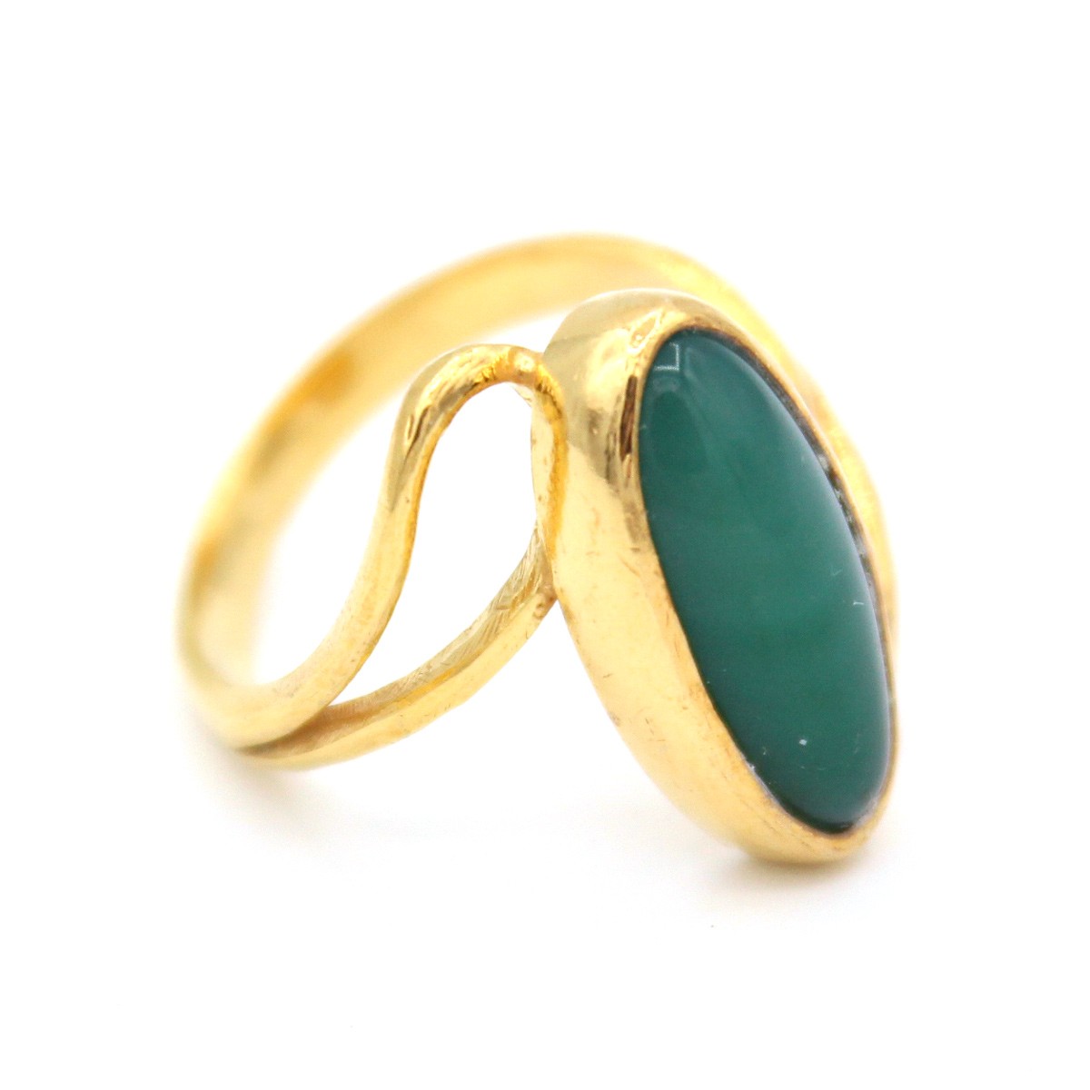 Moss Agate Silver Ring | Antique Gold Plated Marquise Ring 1