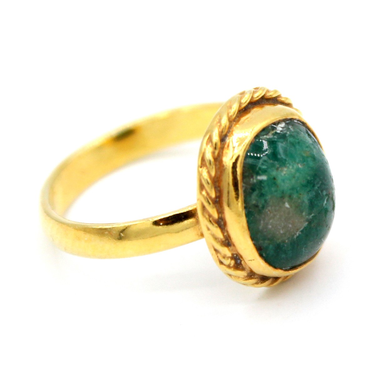 Green Emerald Round Silver Ring | Gold Plated Cluster Ring 1