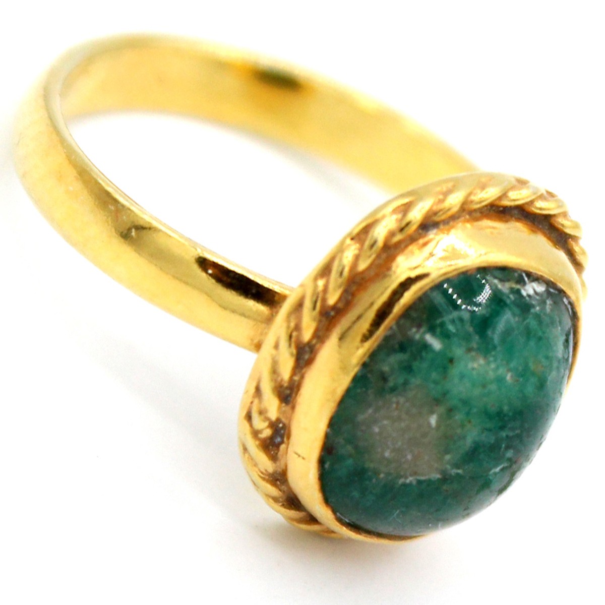 Green Emerald Round Silver Ring | Gold Plated Cluster Ring 2