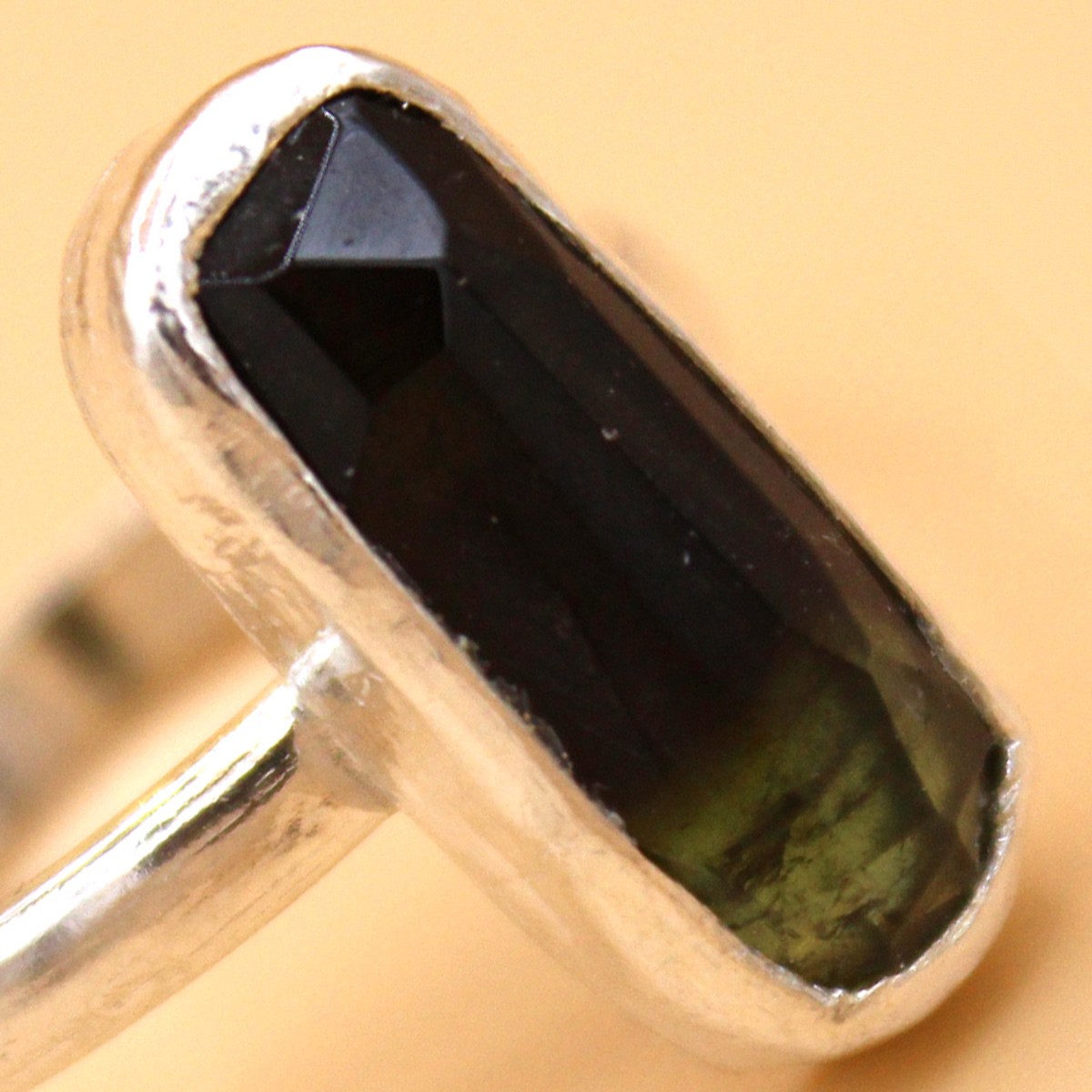 Black Tourmaline Stone Ring | Rectangle Cut Silver Ring 2