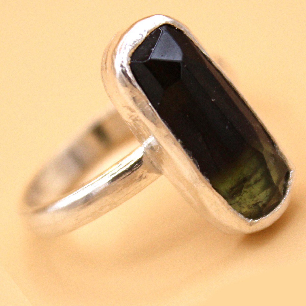Black Tourmaline Stone Ring | Rectangle Cut Silver Ring 3
