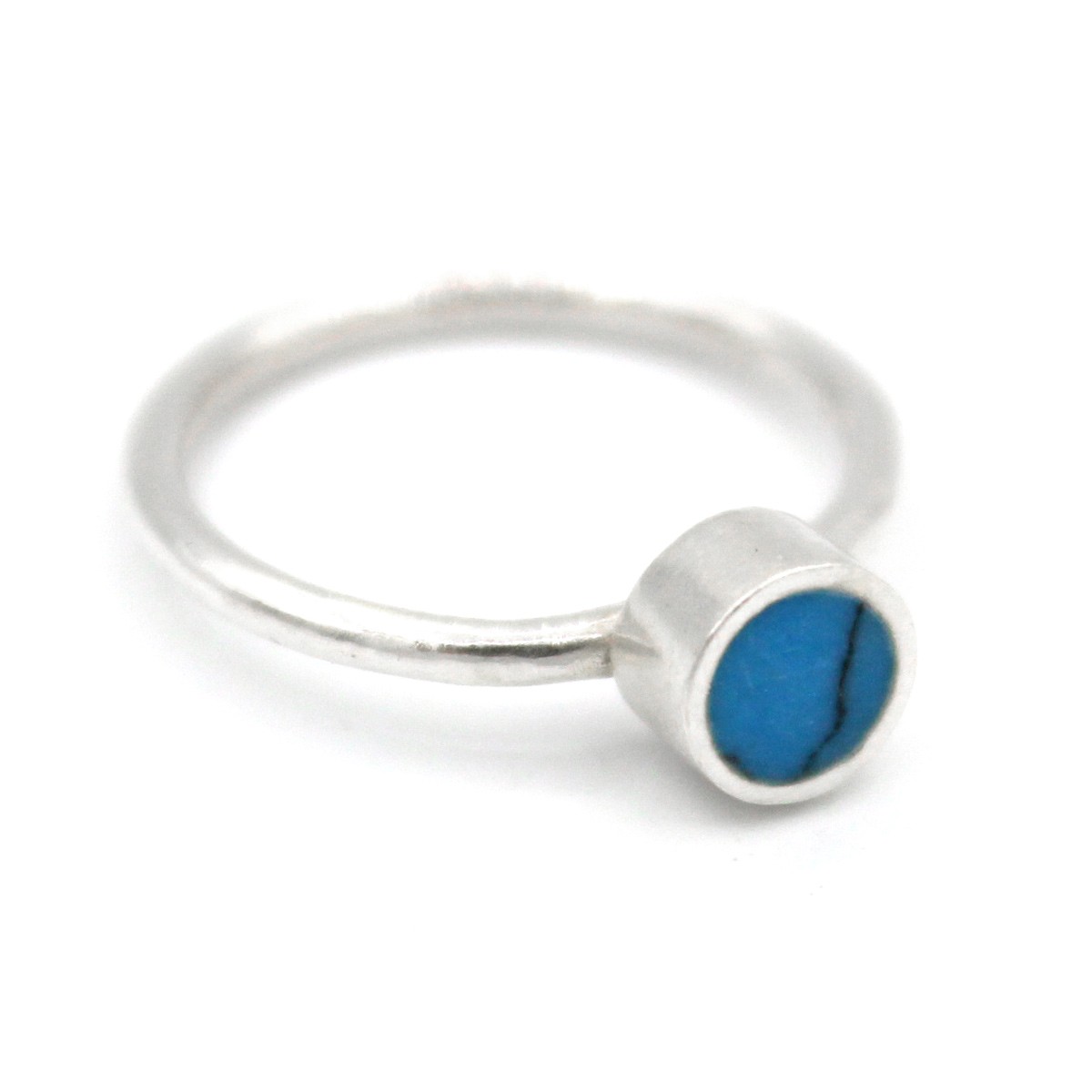 Blue Turquoise Flat Ring | Silver Solitaire Ring 1