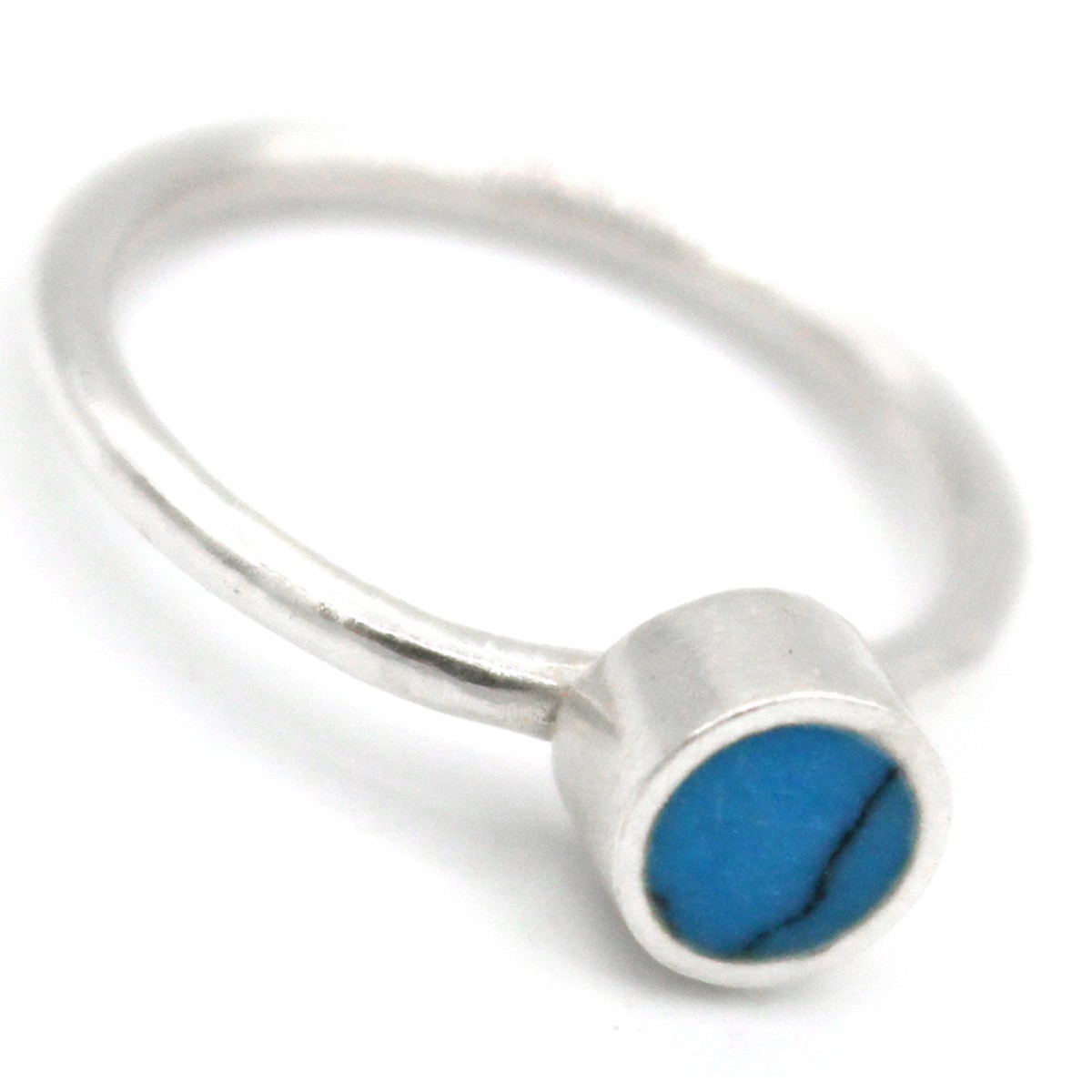 Blue Turquoise Flat Ring | Silver Solitaire Ring 3