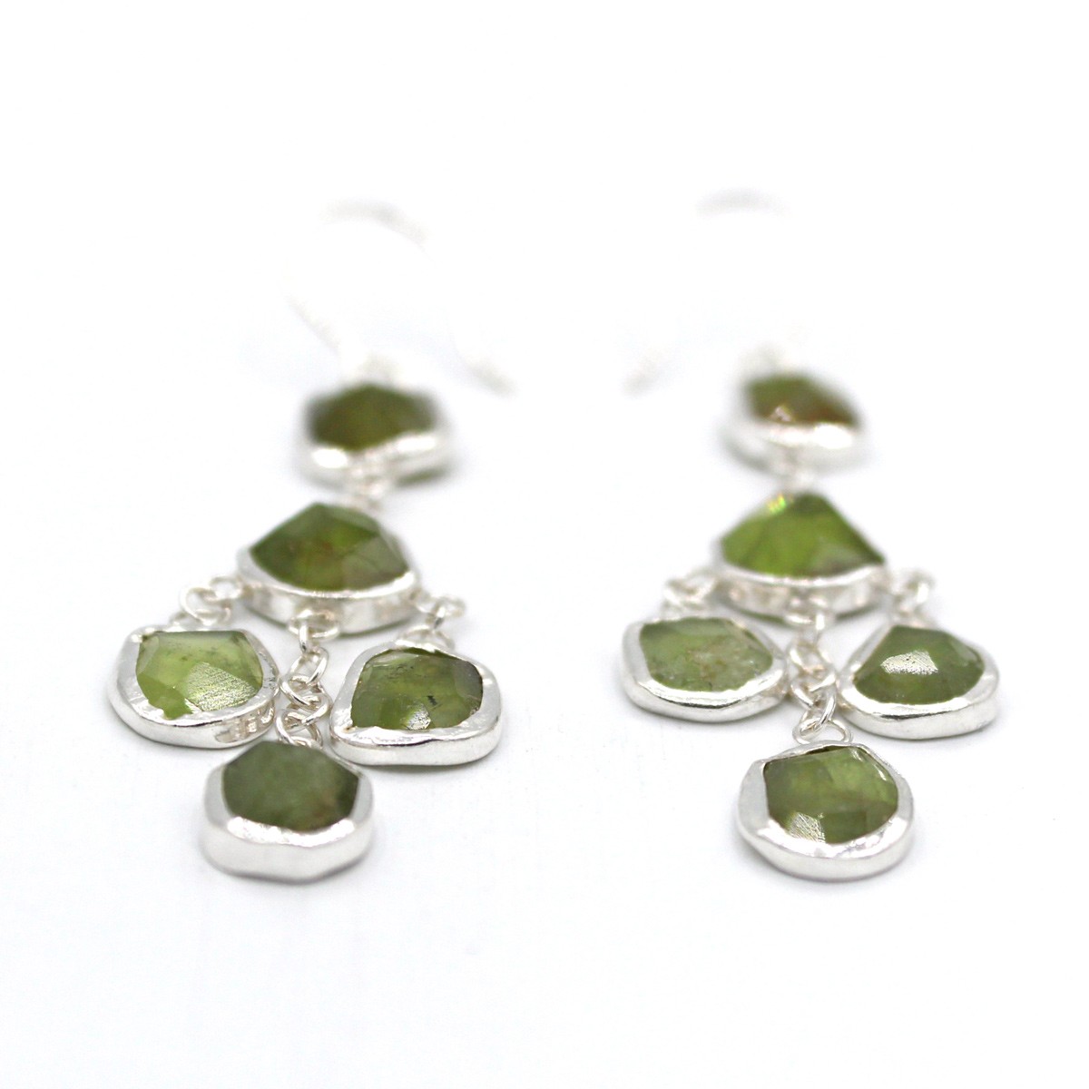 Green Peridot Earrings | Silver Cluster Earrings 1