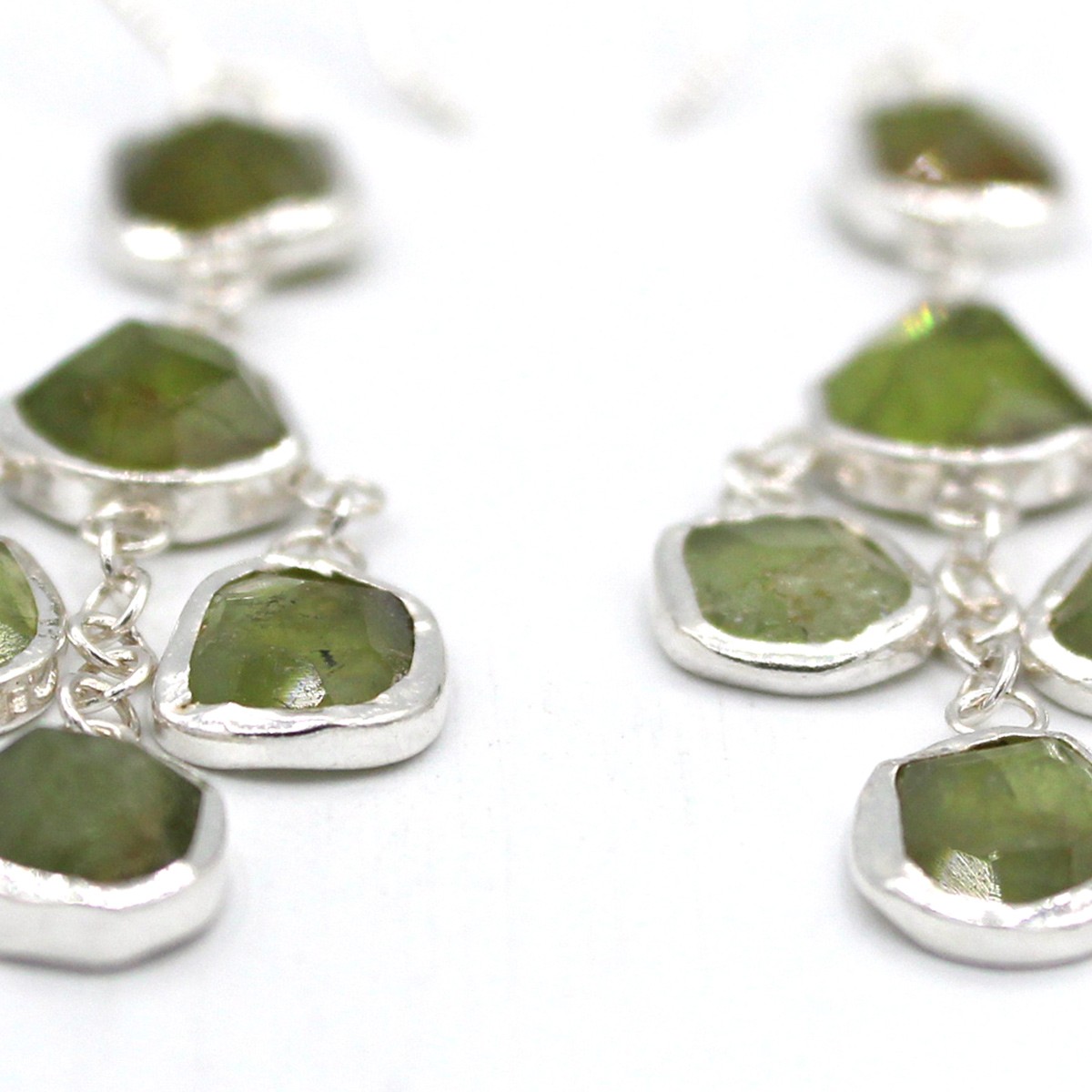 Green Peridot Earrings | Silver Cluster Earrings 3