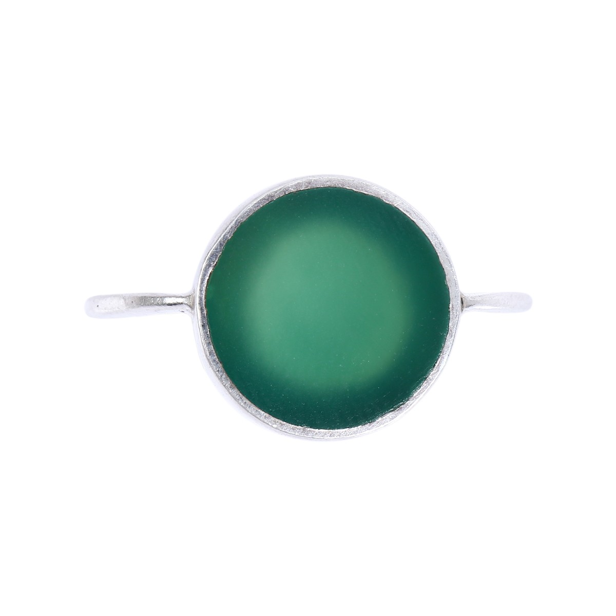 Bezel Green Agate Ring | Flat Silver Ring 3