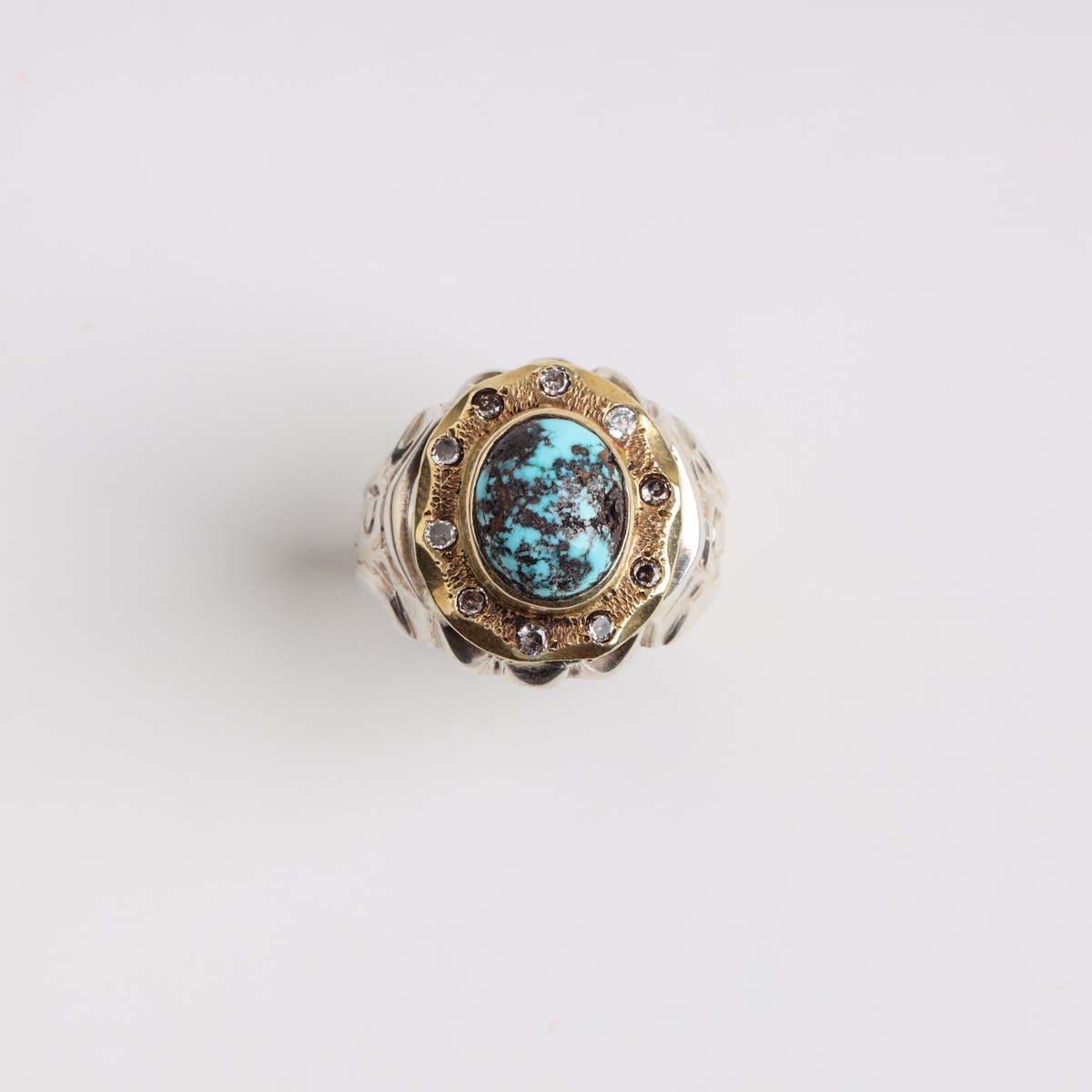 Men’s Turquoise Statement Ring in Sterling Silver & Brass 4