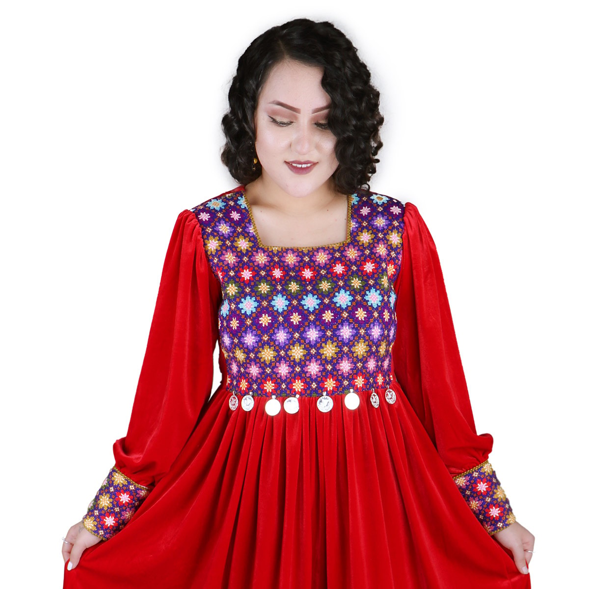 Hand-Embroidered Party Wear | Red Hazaragi Design Dress and Trousers 2