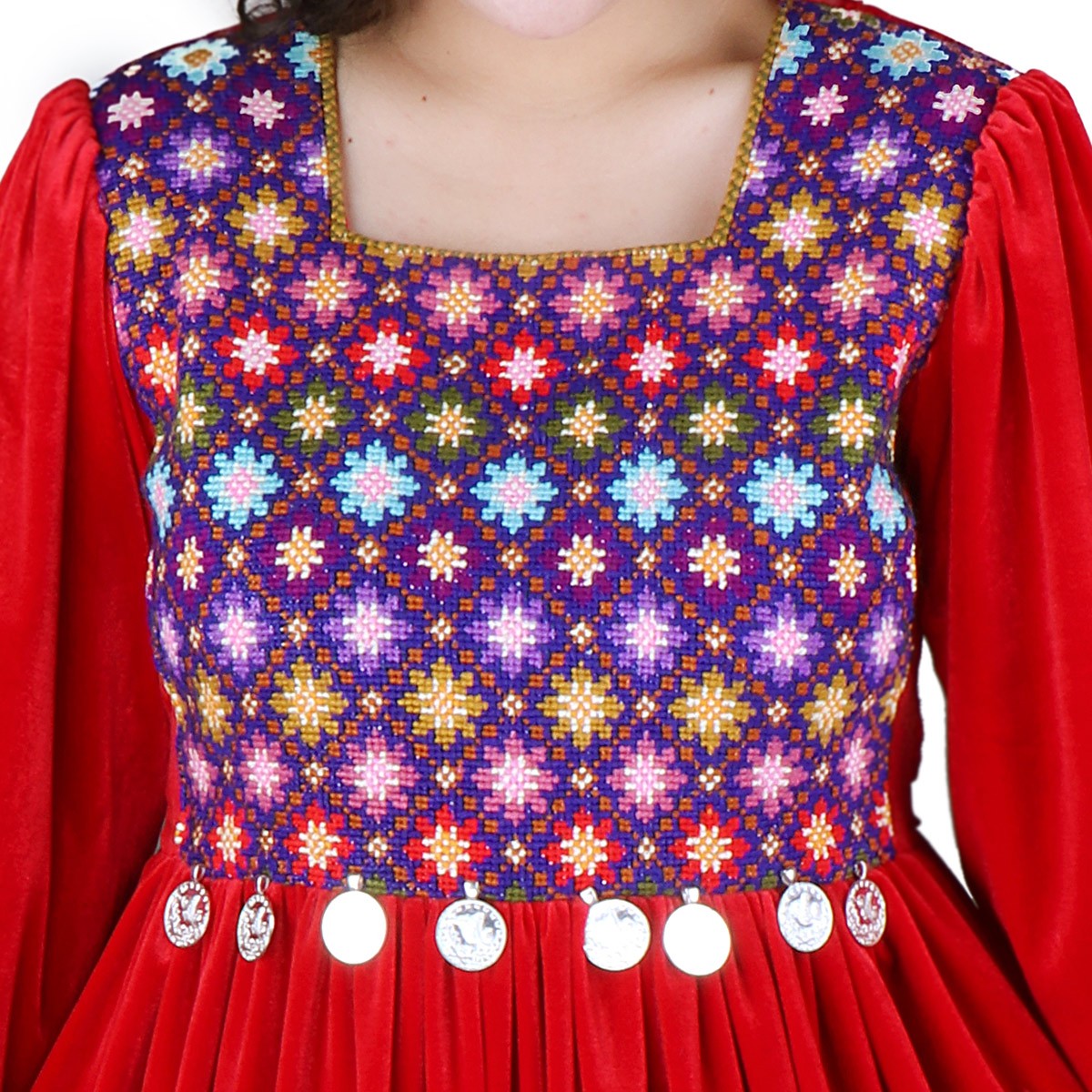 Hand-Embroidered Party Wear | Red Hazaragi Design Dress and Trousers 3