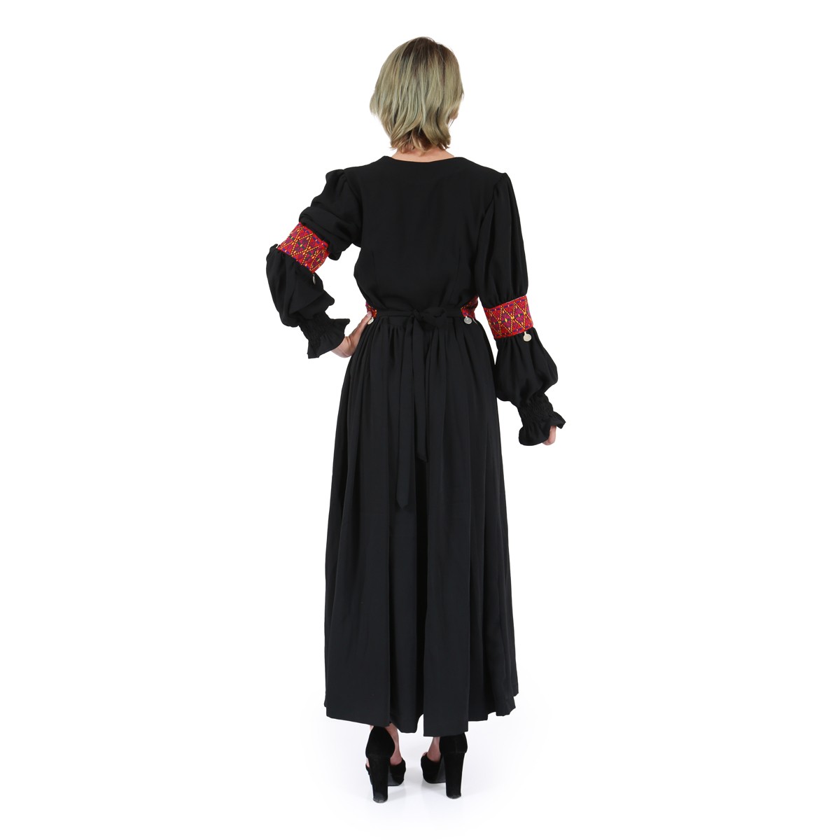 Black Cotton Virago Sleeves Maxi| Waist and Sleeves Embroidered Afghan Dress 3