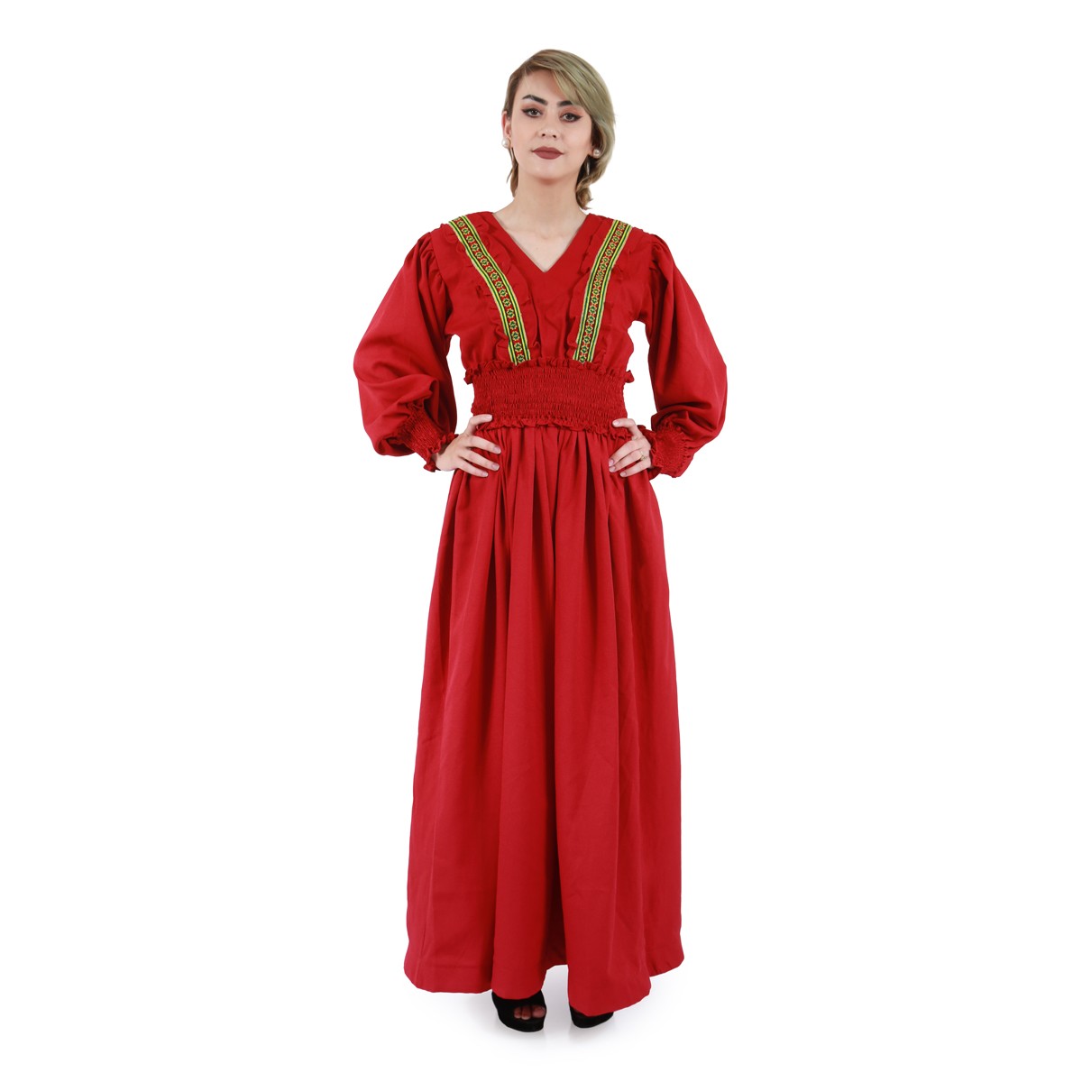 Red Cotton Puffed Sleeves Frock| Front Embroidered Party Wear 1