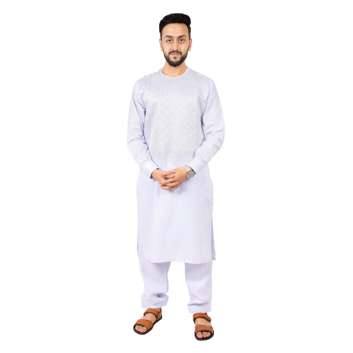 White Embroidered Pehran Tunban Set | Men's Traditional Wear for Wedding 1