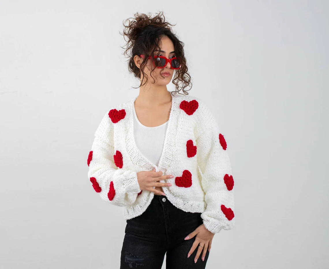 White heart cardigan, embroidery love sweater 3