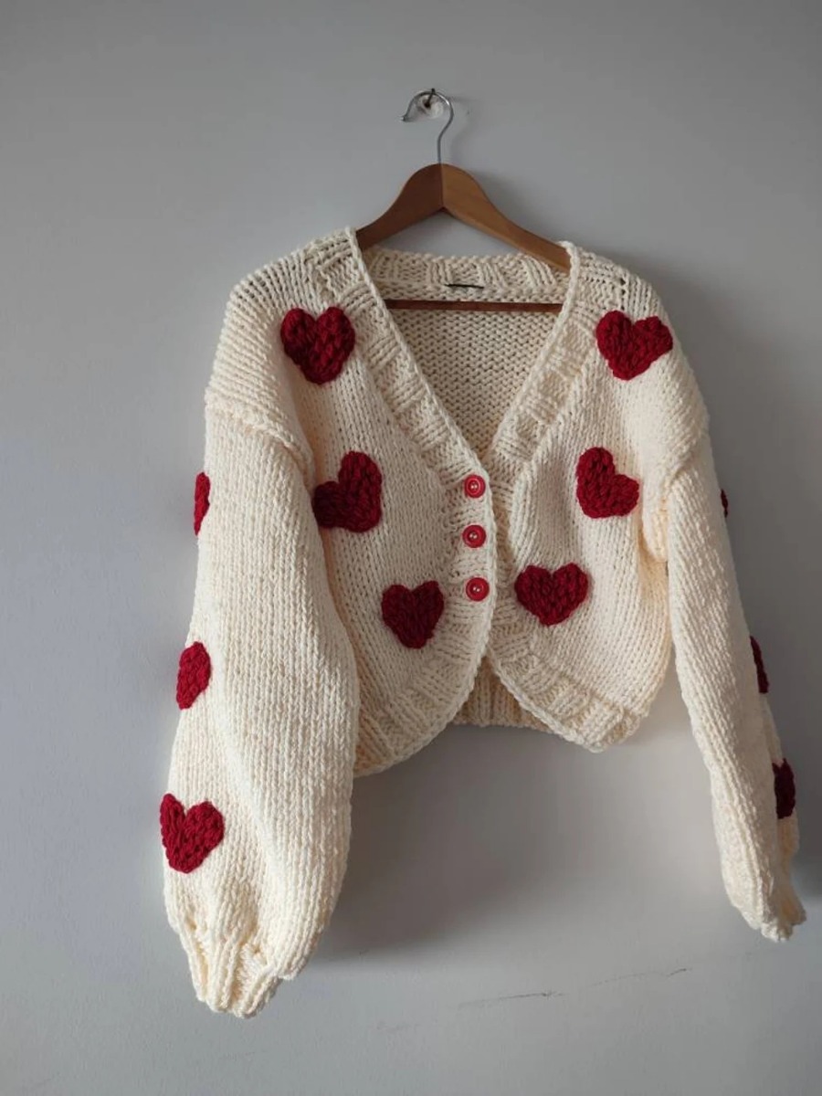Cotton heart cardigan, knitted all seasons sweater with buttons 3