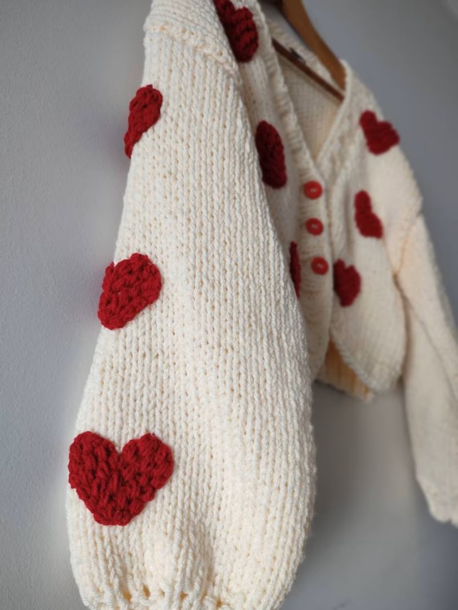 Cotton heart cardigan, knitted all seasons sweater with buttons 2