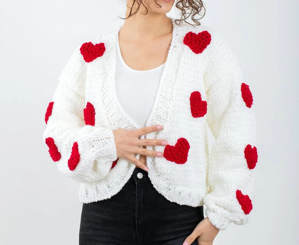 White heart cardigan, embroidery love sweater 2