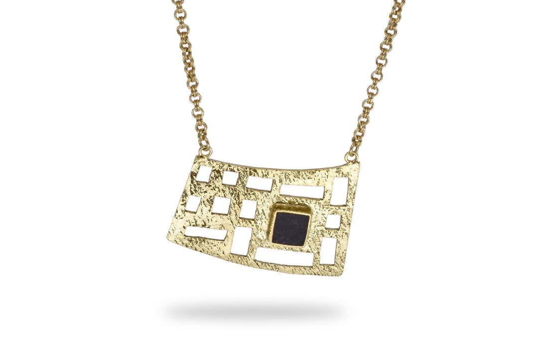 Black Agate Stone Gold Plated Pendant | Brass Rectangle Chain Locket 1