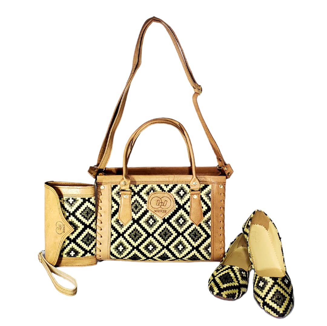 Handicraft pure leather women handbag , purse , shoes complete set 1