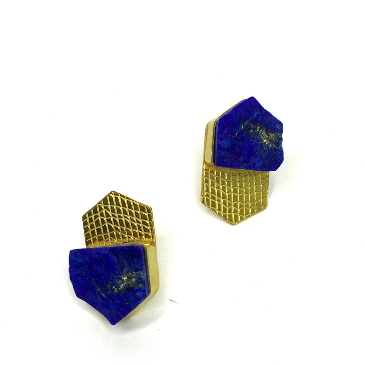 Lapis Earrings Herat Crown Studs, Gold platted 2