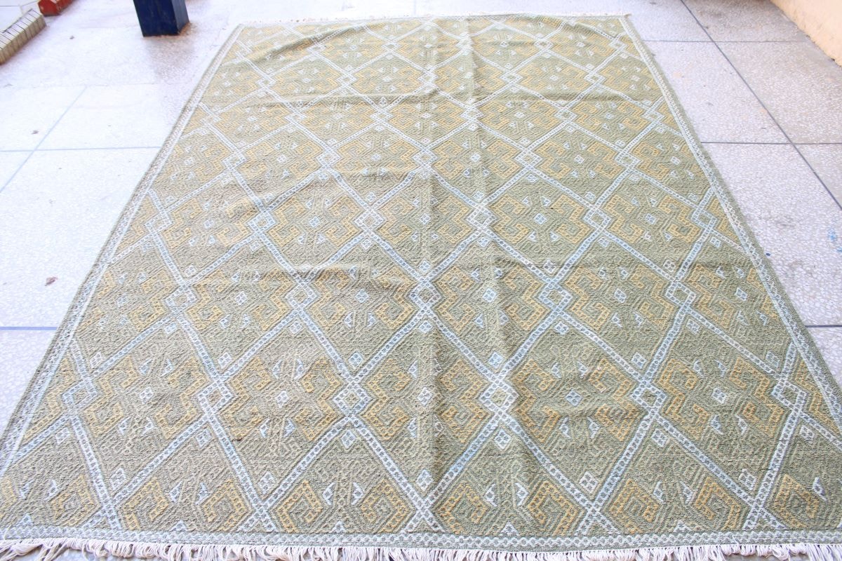 Green Color Stunning Hand Knotted Somak  Kilim 1