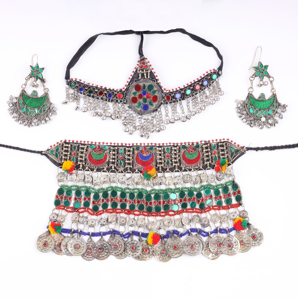 Antique Choker, Earrings & Headband| Traditional Afghan Jewelry Set 1