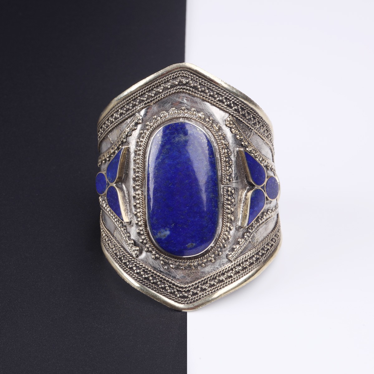 Lapis Lazuli Antique Afghan Style Bracelet | Tribal Bangle Bracelet & Marquise Ring 1