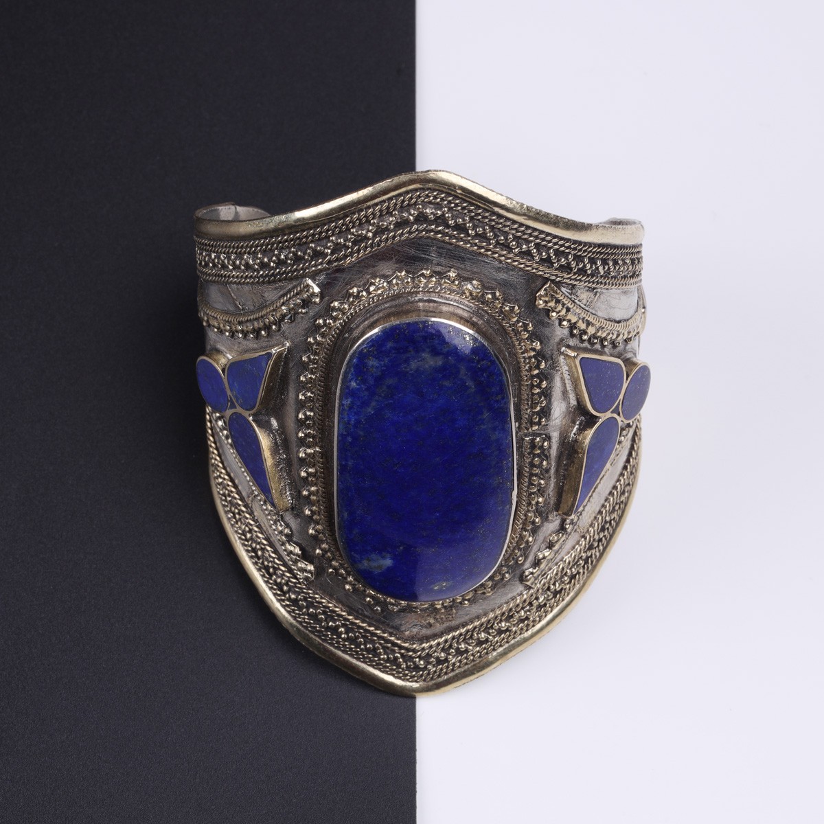 Lapis Lazuli Antique Afghan Style Bracelet | Tribal Bangle Bracelet & Marquise Ring 2