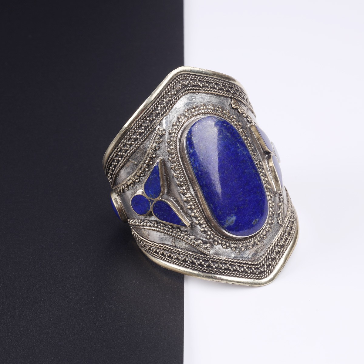Lapis Lazuli Antique Afghan Style Bracelet | Tribal Bangle Bracelet & Marquise Ring 3