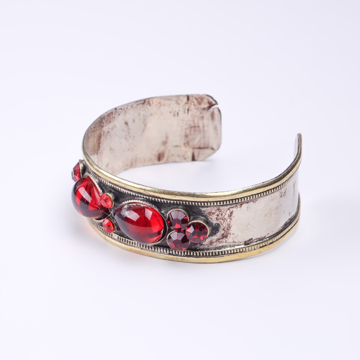 Red Stone Open Cuff Bracelet | Silver Bangle Style Bracelet 2