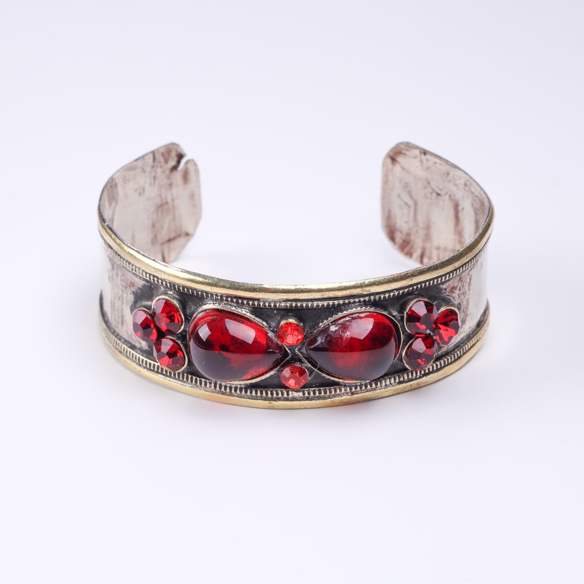 Red Stone Open Cuff Bracelet | Silver Bangle Style Bracelet 1