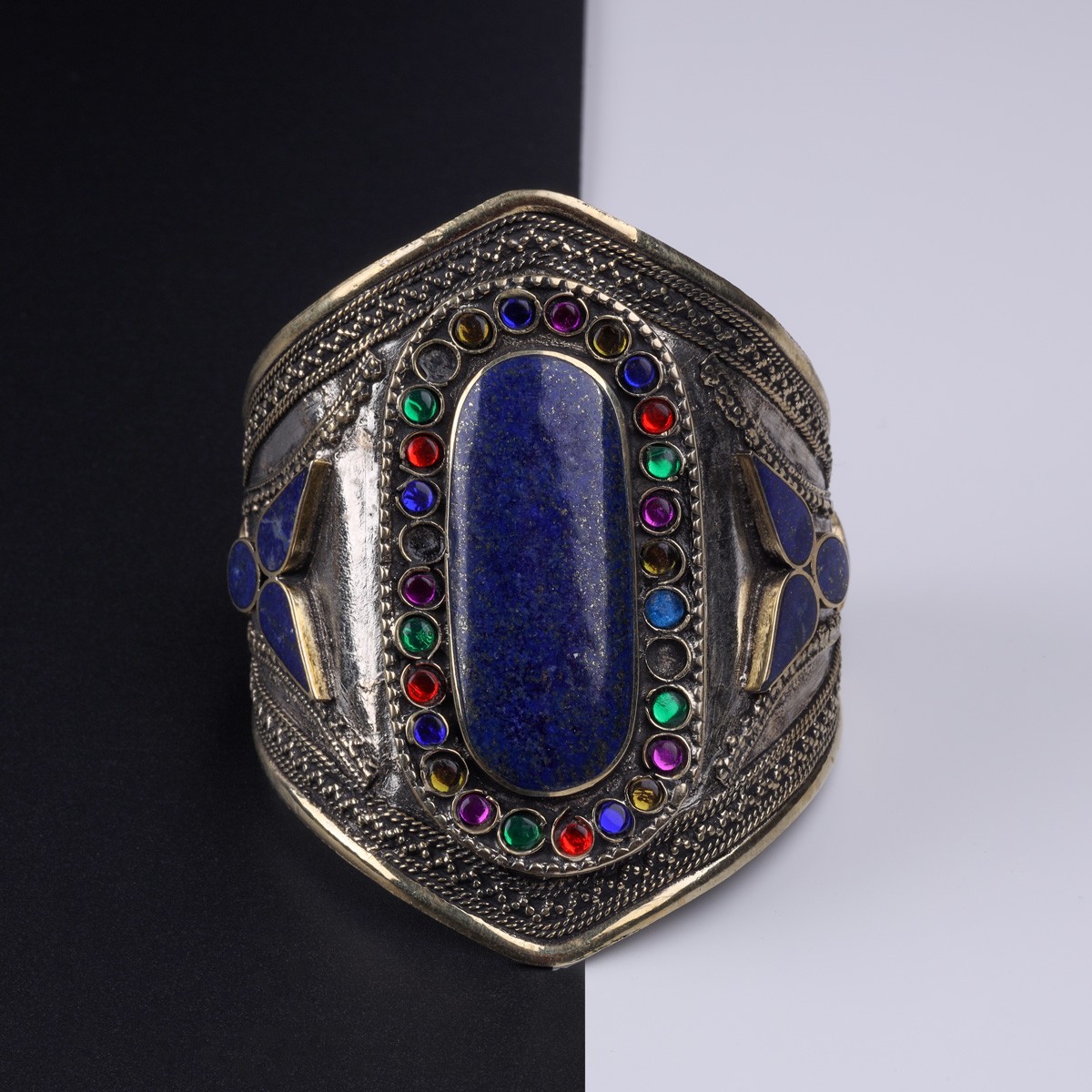 Lapis Lazuli Ancient Bracelet & Ring Set | Afghan Tribal Cuff Bracelet & Pear Ring 1