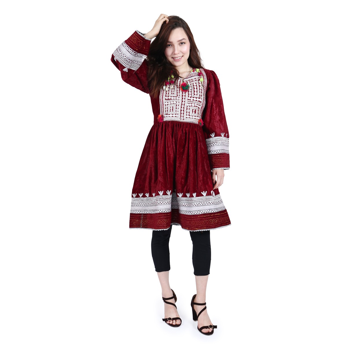 Afghan Dark Red Short Dress 1